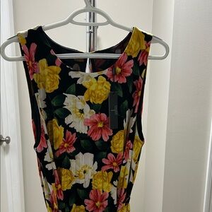Tahari Black Dress with Yellow and Pink Floral Pattern